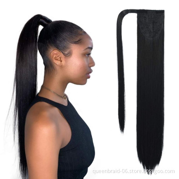 Clip in Ponytail Extension Wrap Around Long Straight Pony Tail Hair Synthetic Hairpiece